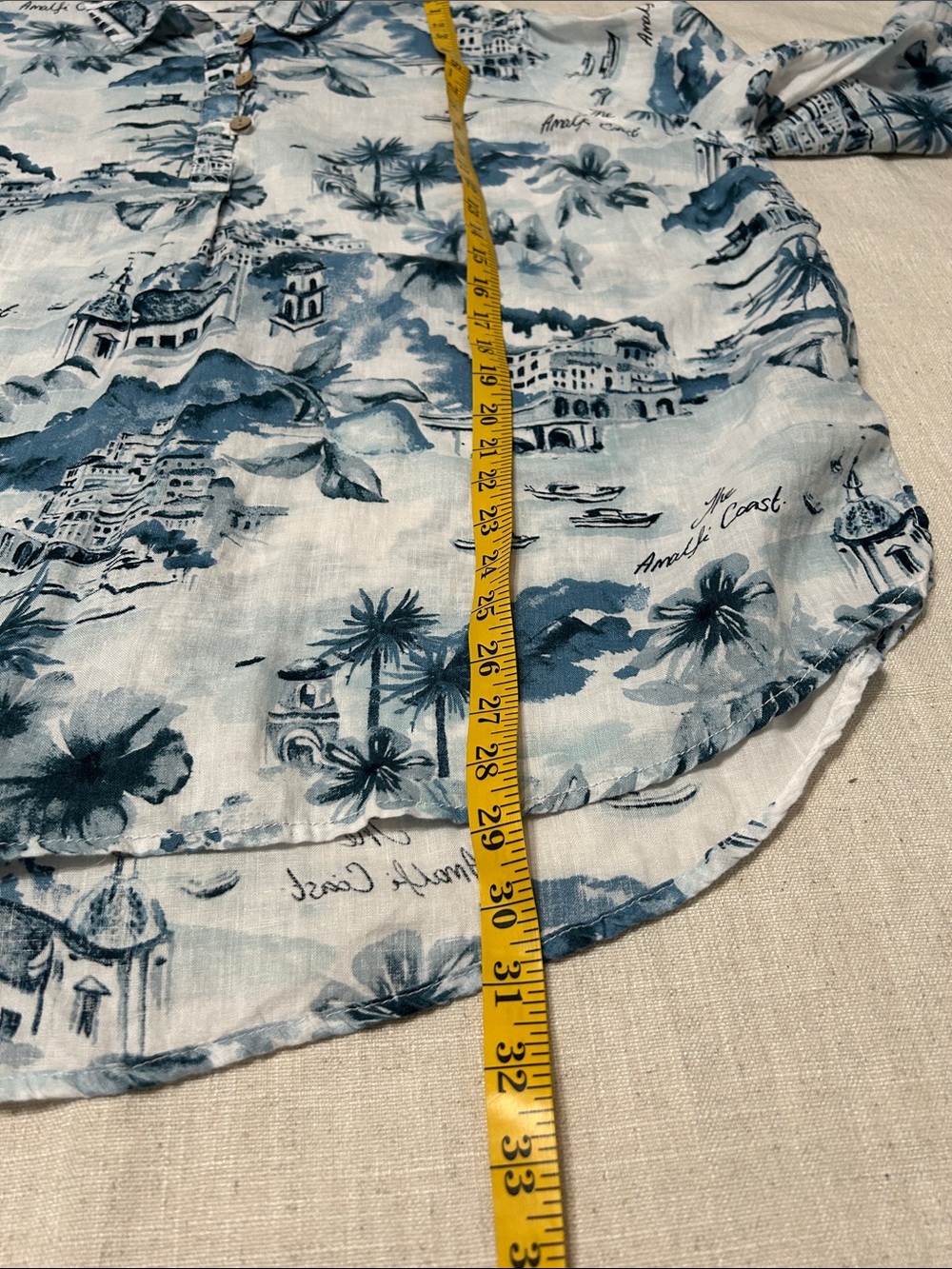 Cynthia Rowley Linen Blouse Women’s 3X Amalfi Coast Roll Sleeve Blue Popover - Picture 12 of 15